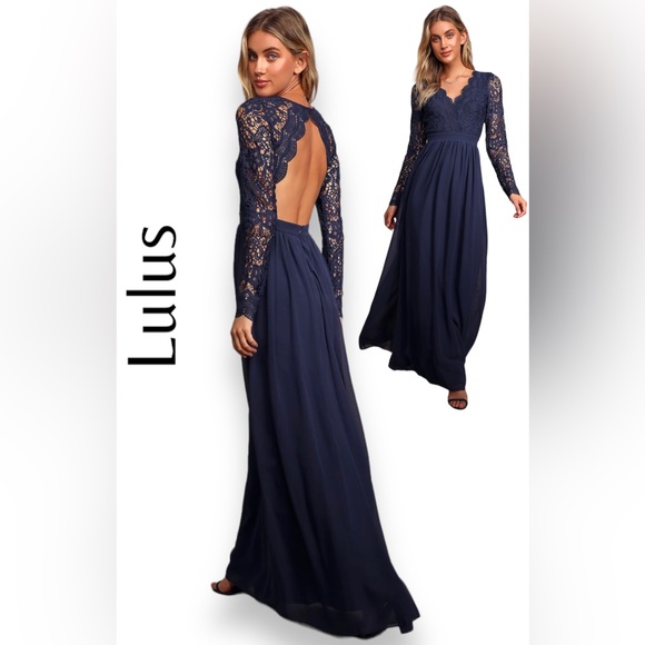 awaken my love navy blue long sleeve lace maxi dress Navy Blue Long Sleeve Lace Maxi Dress | Womens | Medium | 100% Polyester